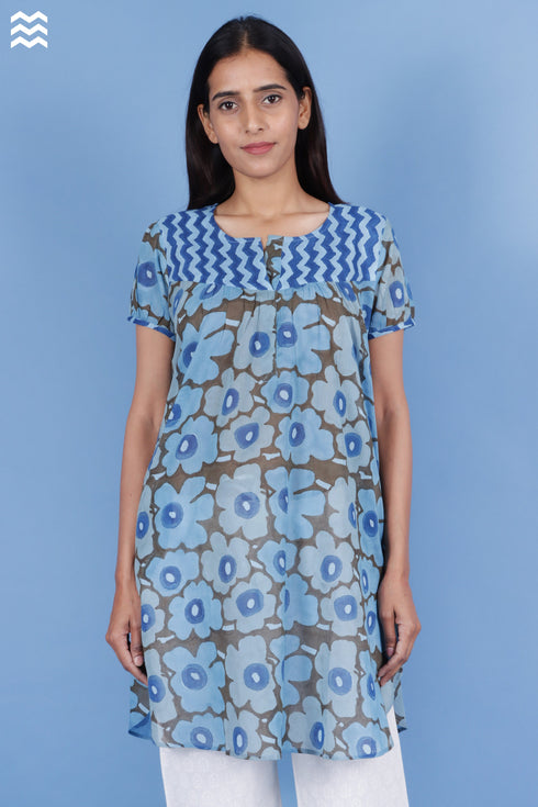Mulmul Cotton June Top In Floral Block Print