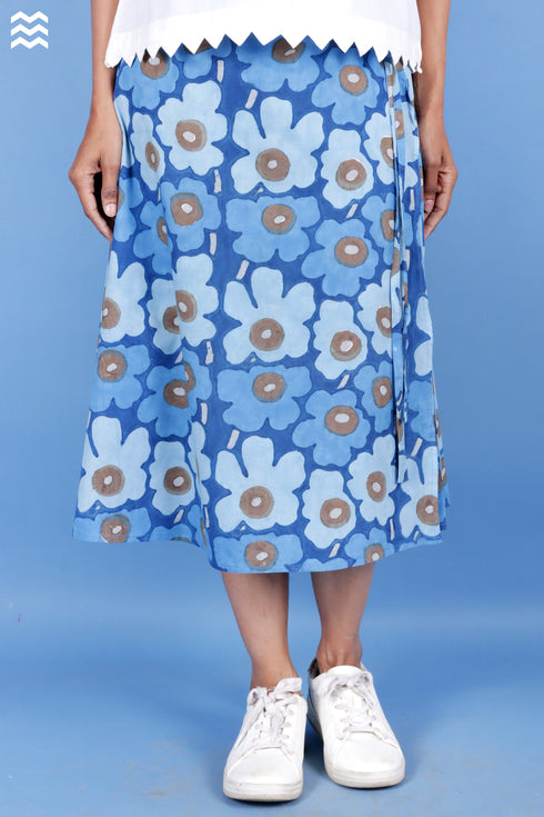 Cambric Cotton Blue Floral Wrap Skirt