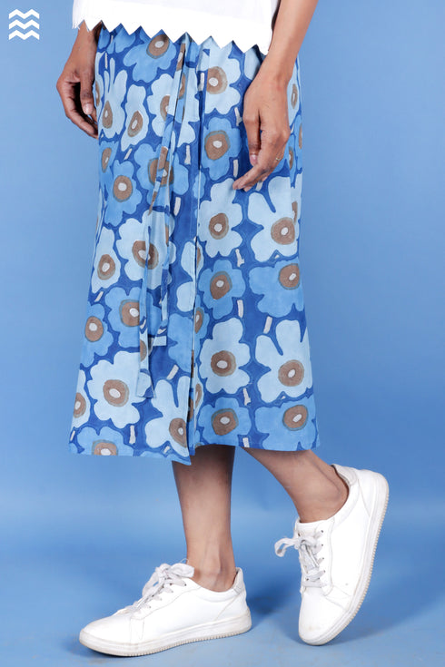 Cambric Cotton Blue Floral Wrap Skirt