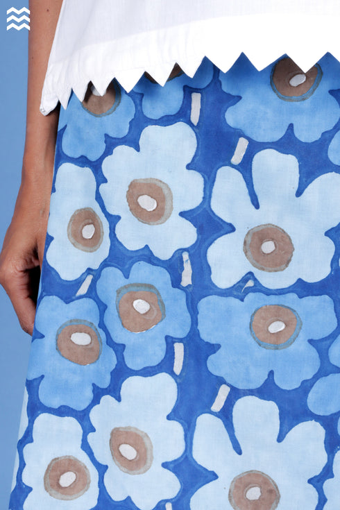 Cambric Cotton Blue Floral Wrap Skirt