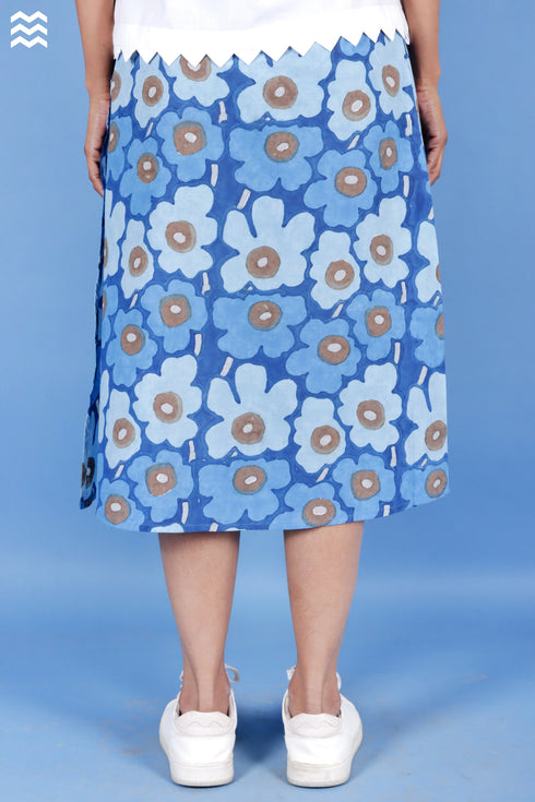 Cambric Cotton Blue Floral Wrap Skirt
