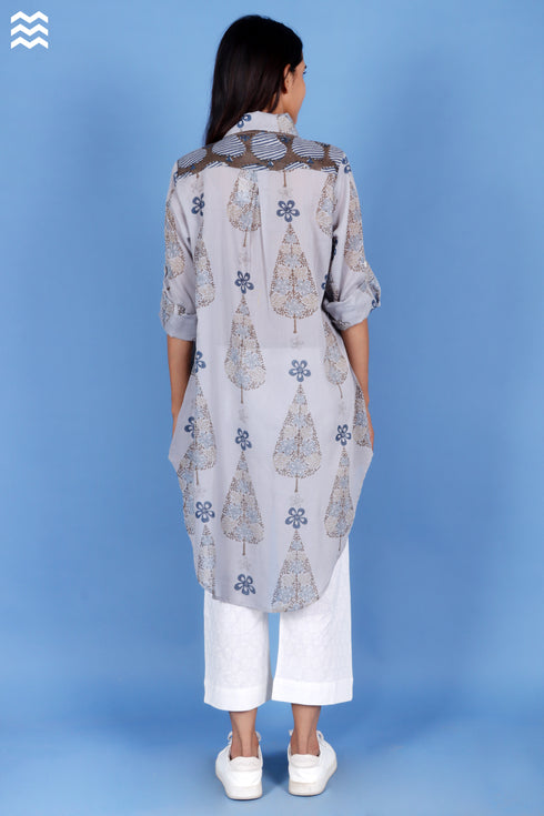 Mulmul Cotton Dove Grey Printed Top
