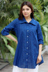 Cambric Cotton Indigo Blue Boyfriend Shirt In Block Print