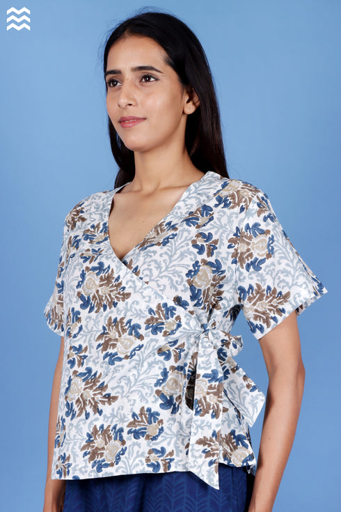 Slub Cotton Ivory Wrap Top