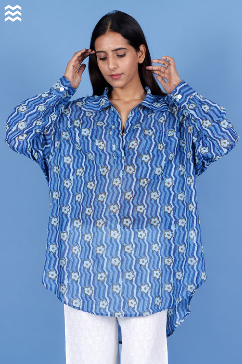 Mulmul Cotton Blue Beach Shirt Top
