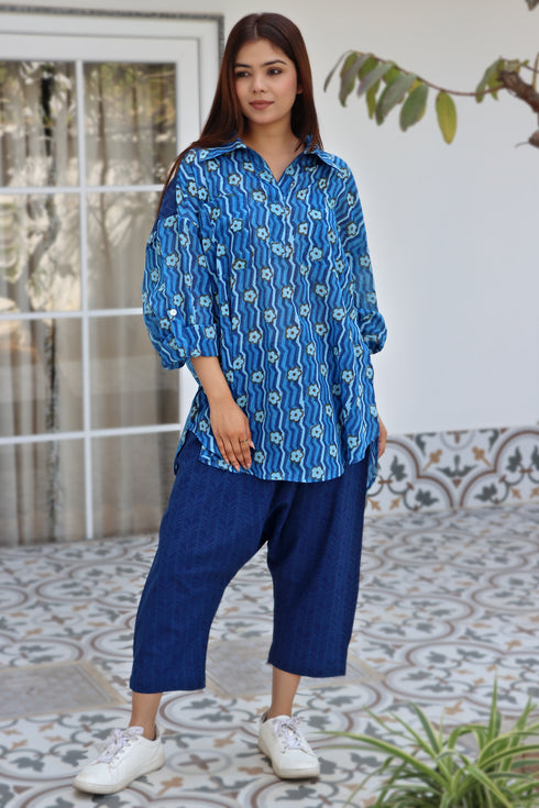 Mulmul Cotton Blue Beach Shirt Top