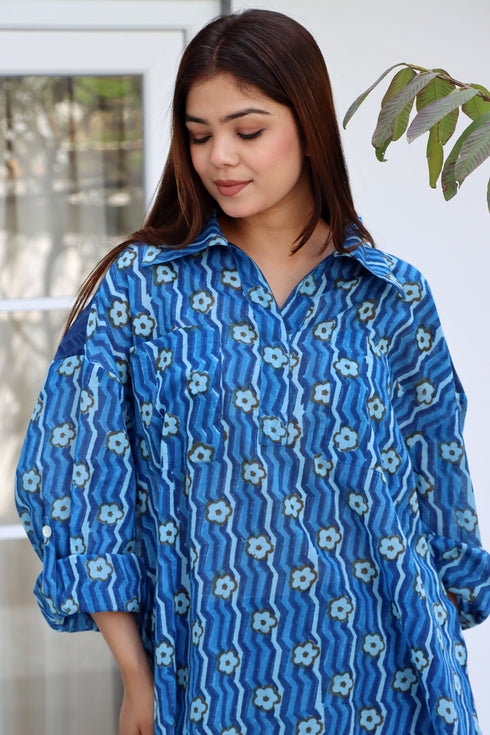 Mulmul Cotton Blue Beach Shirt Top