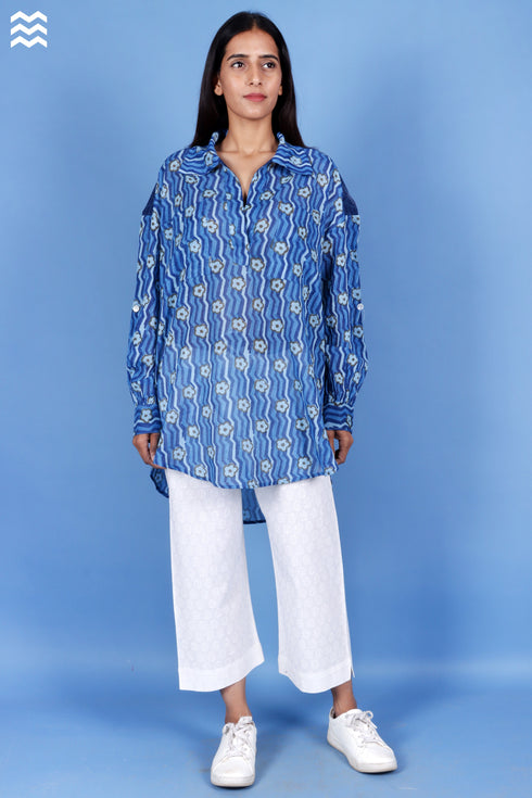 Mulmul Cotton Blue Beach Shirt Top