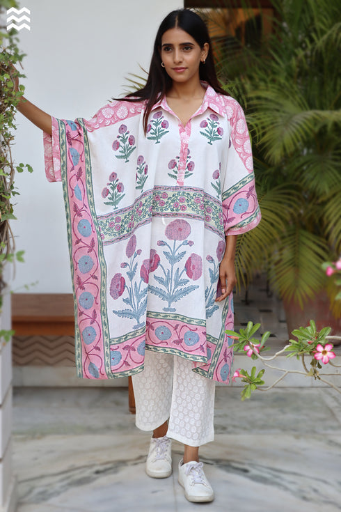 100% Mul Mul Cotton Caftan in Block Print