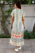 100% MulMul Cotton Beige Blue Printed MIRANDA Dress In Block