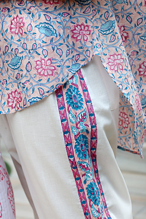 Cambric Cotton White Rose Pant in Block Print