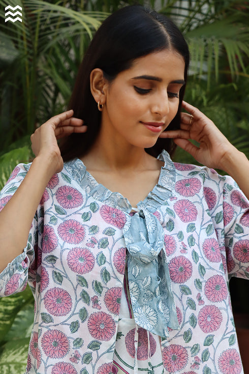 100% Mul Mul Cotton Off White Floral Overlay