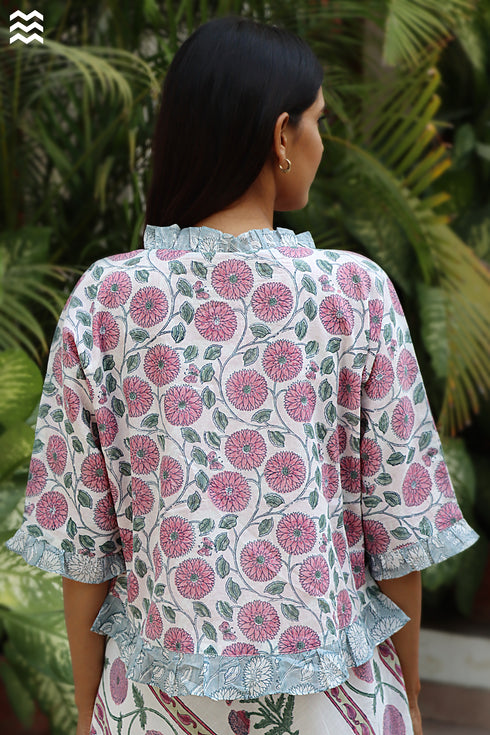 100% Mul Mul Cotton Off White Floral Overlay