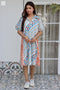 100% Cotton Slub Blue Printed Tennis Dress In Hand Block