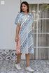 100% Cotton Slub Blue Printed Tennis Dress In Hand Block