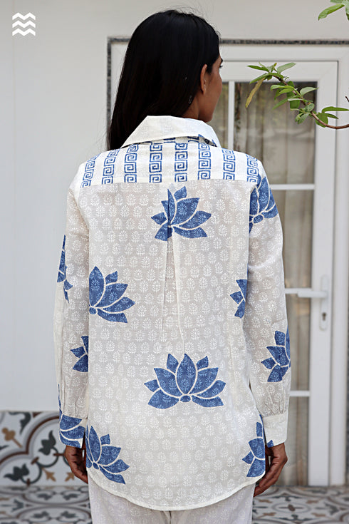 Cotton Slub Off White Blue Zoom Shirt / Top