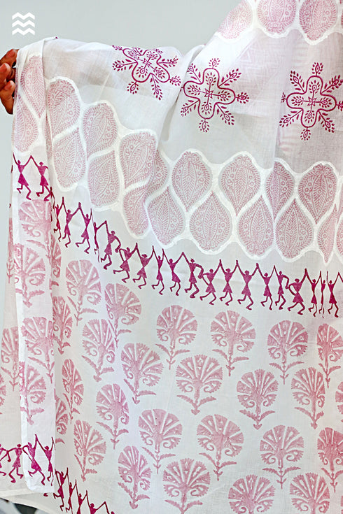 Mul Mul Cotton Off-White Block Printed Momo Wrap