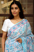 MulMul Cotton TurquoiseSaree in Block Print