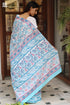 MulMul Cotton TurquoiseSaree in Block Print