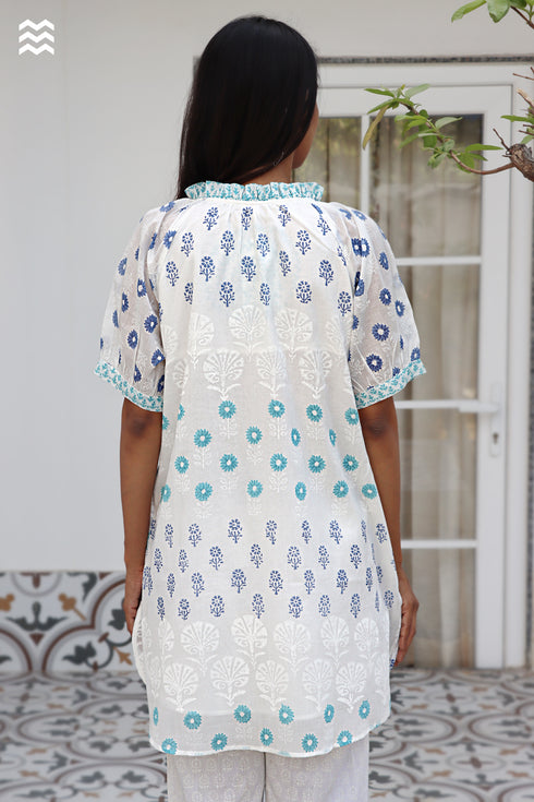 Mulmul Cotton Off White Printed Short Top