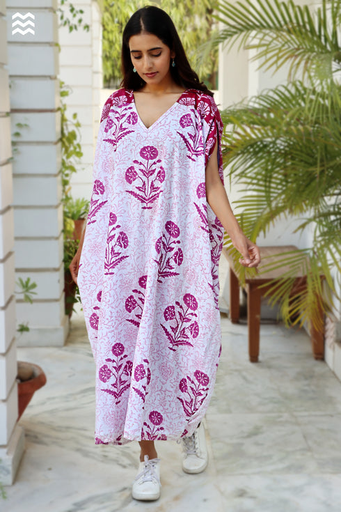Mul Mul Cotton Long Dress in Block Print