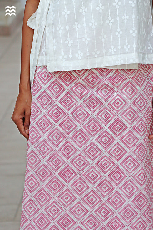 Cambric Cotton Wrap Skirt In Block Print