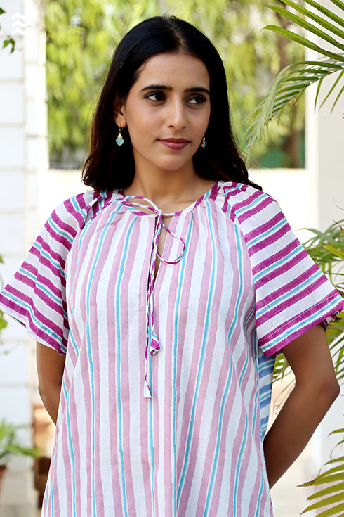 Mul Mul Cotton Dress in Block Print