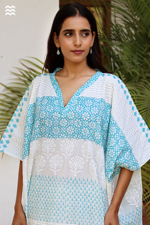 Mul Mul Cotton Caftan in Block Print