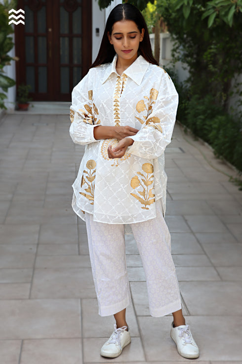MulMul White Gold Beach Shirt