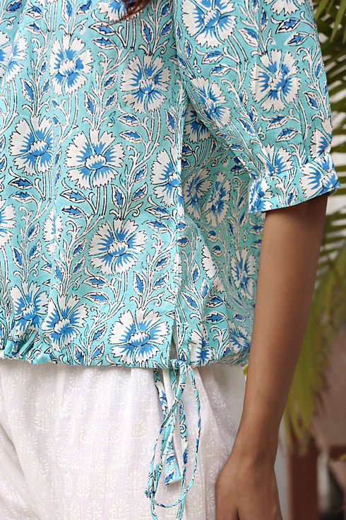 Cambric Cotton Short Top in Block Print
