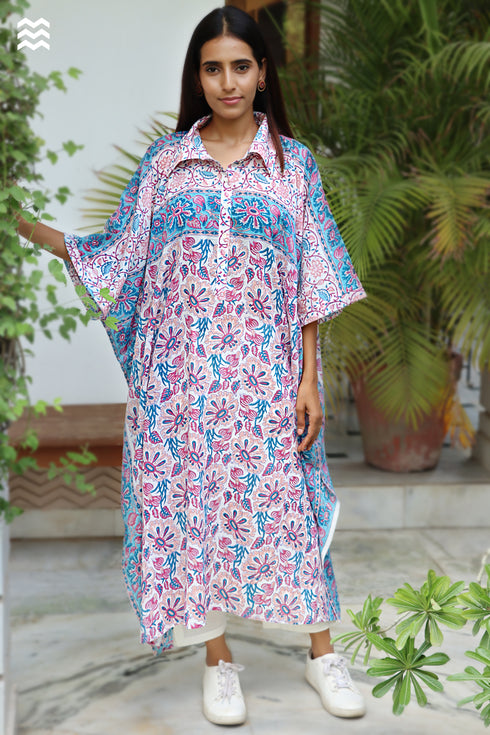 MulMul Cotton Pink Caftan in Block Print