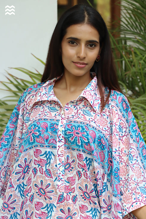 MulMul Cotton Pink Caftan in Block Print