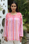 MulMul Cotton White & Red Pleat Top in Geometric Block Print