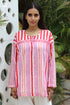 MulMul Cotton White & Red Pleat Top in Geometric Block Print