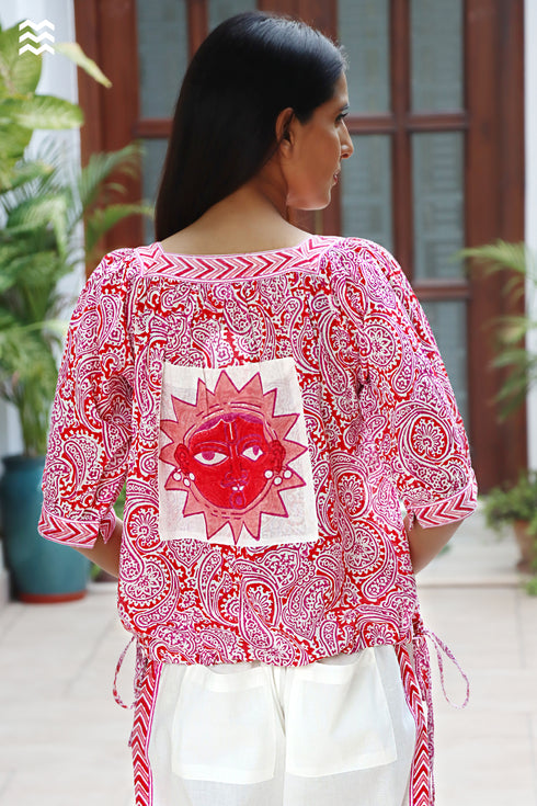 MulMul Cotton White & Red LINY Top in Block Print