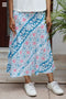 Rayon White & Teal Bias Skirt in Block Print