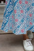 Rayon White & Teal Bias Skirt in Block Print