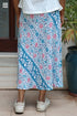 Rayon White & Teal Bias Skirt in Block Print