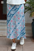 Rayon White & Teal Bias Skirt in Block Print