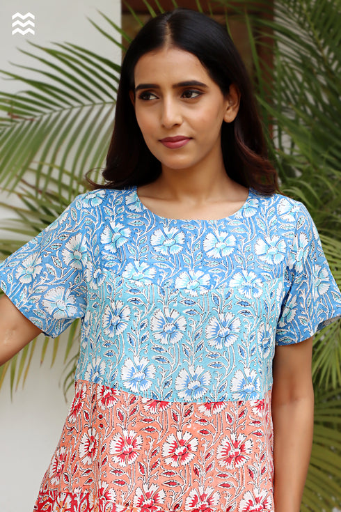 Mul Mul Cotton Dress in Block Print