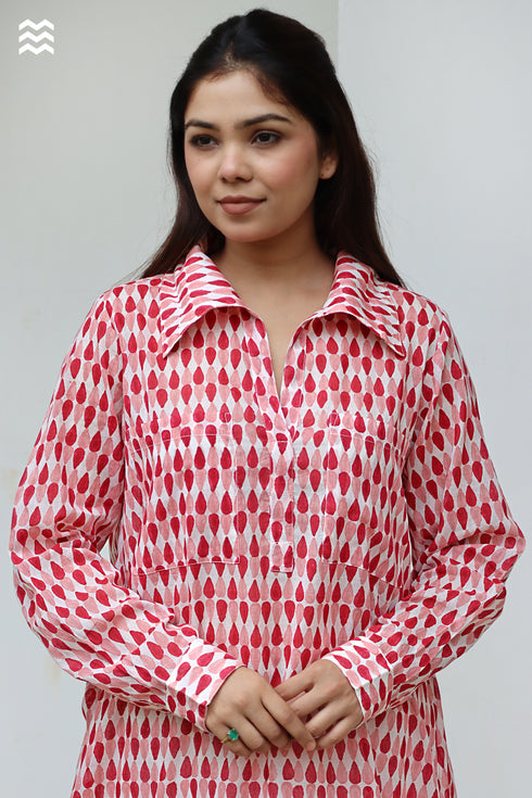 Mul Mul Cotton Long Boyfriend Shirt in Block Print