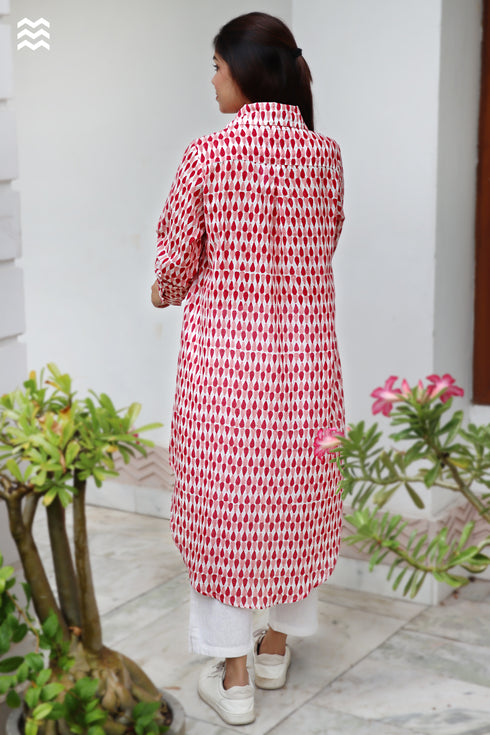 Mul Mul Cotton Long Boyfriend Shirt in Block Print
