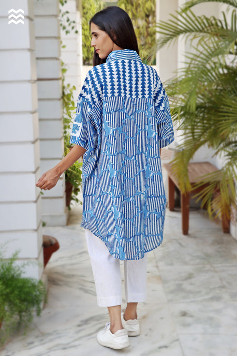 Mul Mul Cotton Beach Dress in Block Print