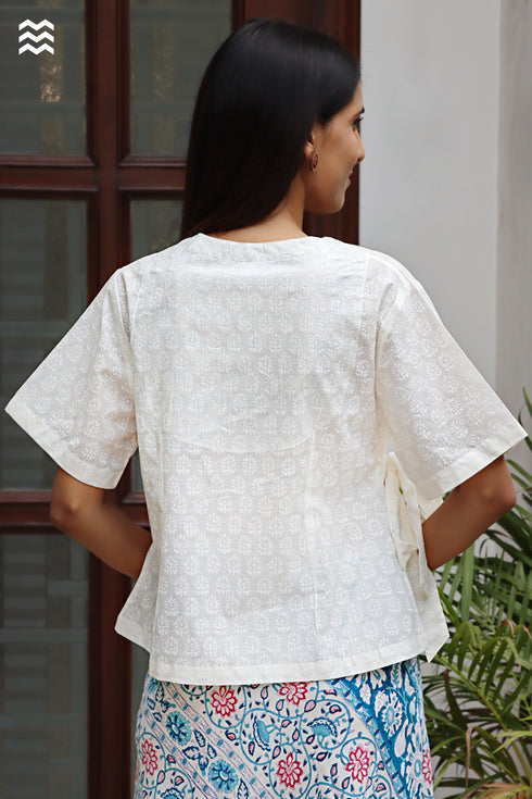 Cotton Slub Off-White Short Wrap Top