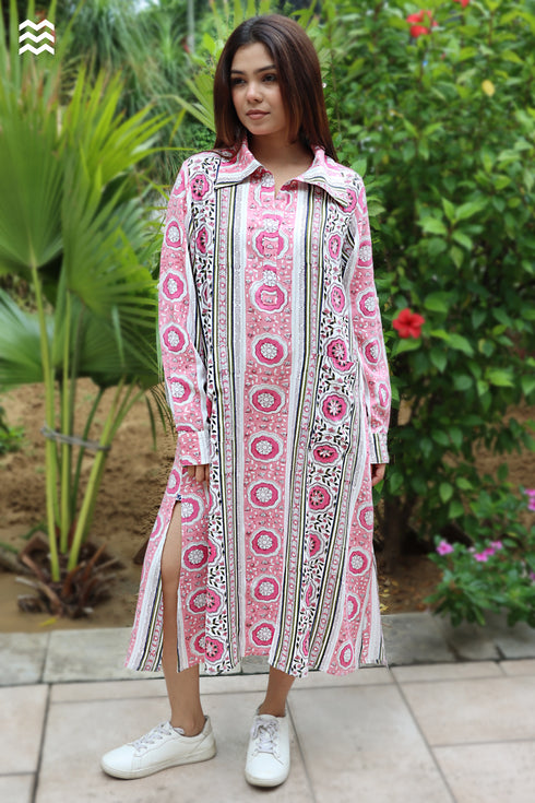 Rayon Long Boyfriend Dress in Floral Print