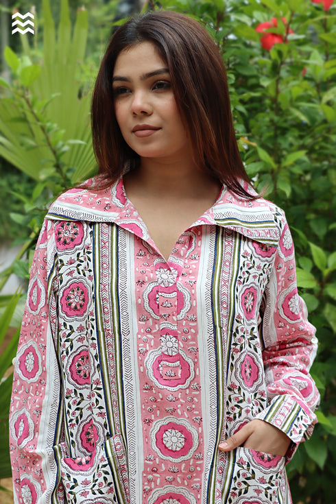 Rayon Long Boyfriend Dress in Floral Print