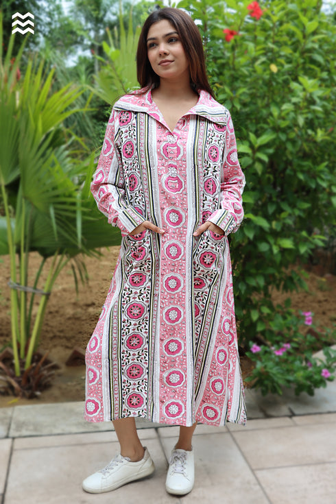 Rayon Long Boyfriend Dress in Floral Print