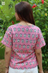 Cambric Cotton Pink Short Wrap Top in Floral Block Print