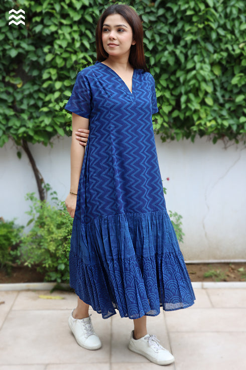 MulMul Cotton Zig Zag MIRANDA Dress in Block Print
