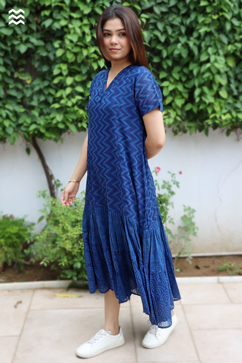 MulMul Cotton Zig Zag MIRANDA Dress in Block Print
